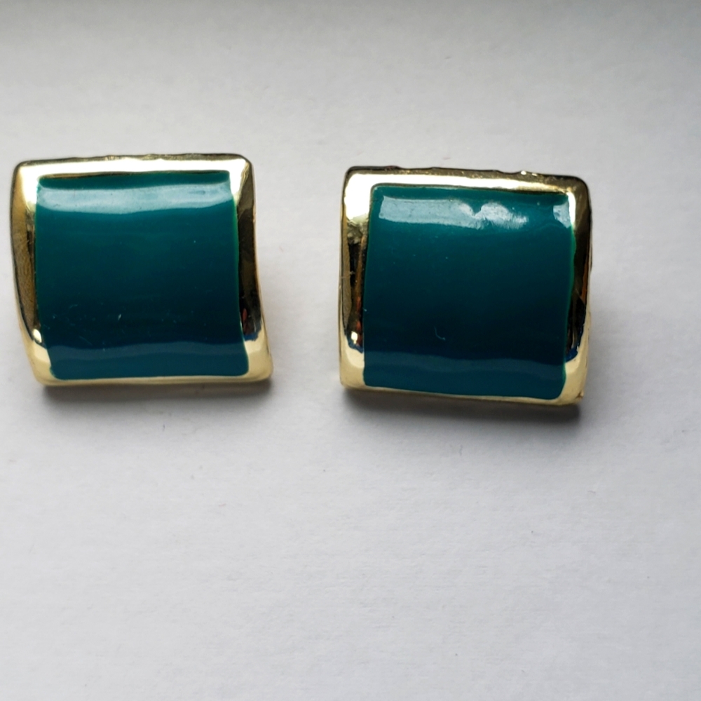 Vintage Enamel Teal  Earrings